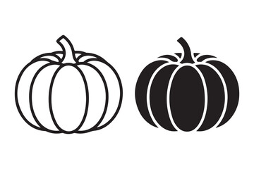Two simple pumpkin icons one outlined and one solid black for fall harvest and halloween celebrations
