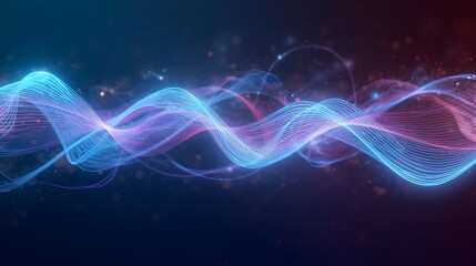 Futuristic wallpaper of quantum energy lines&mdash;luminous filaments and particle waves weaving across a dark field. Minimal, high‑tech aesthetic evoking physics, frequency, interference, and cosmic motion