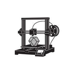 Silhouette of 3D printer, white background