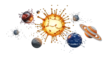 Vibrant solar system with planets, isolated on transparent background, showcasing cosmic wonders, perfect for education, science, and imaginative designs