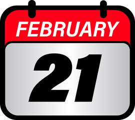 Calendar icon with number 21 concept for date, day, event, appointment, schedule, planning, reminder, or agenda vector illustration