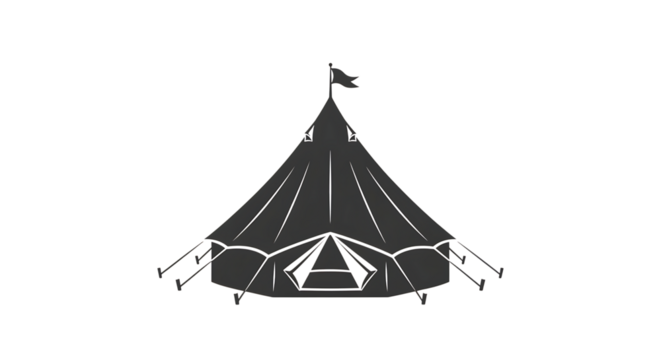 Circus tent vector icon illustration isolated on white background depicting a vintage style large marquee for outdoor events, funfairs, or festivals