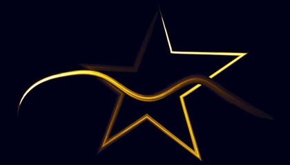 Abstract golden stars with flowing lines on a dark background design
