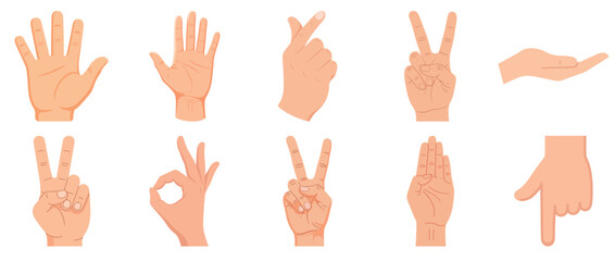 Obraz premium Collection of hand gestures and signs on white background
