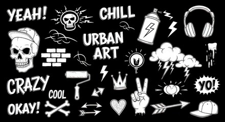 Colorful symbols and graffiti elements fill the scene with energy, showcasing the spirit of urban culture. Artistic expressions blend seamlessly with street vibes, creating a unique atmosphere.