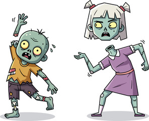 Zombie, cartoon, headless, horror, funny, undead, illustration, creepy, comic, monster, Halloween, character, spooky, gesture, fear, quirky, confused, kids, reaction, dramatic