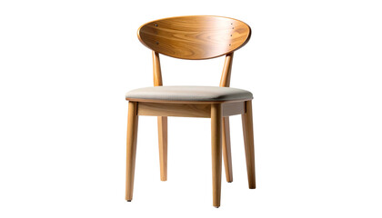 Wooden chair with padded seat, curved back, in a studio-like setting, isolated against black