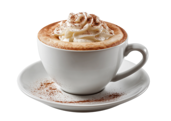 Cappuccino with whipped cream and cinnamon isolated on a transparent background