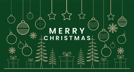 Green background merry christmas text greeting card template design Vector