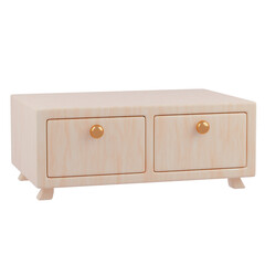 3D Render of Wooden Cabinet with Two Drawers