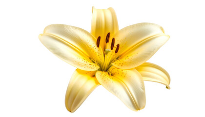 Isolated close-up of a blooming yellow lily against a black background