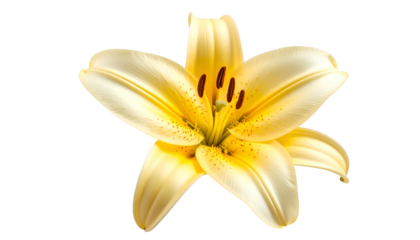 Isolated close-up of a blooming yellow lily against a black background