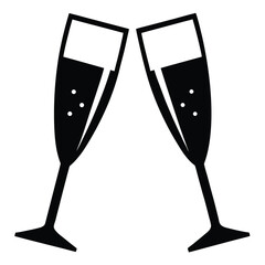 champagne glasses silhouette Valentine’s Day vector icon