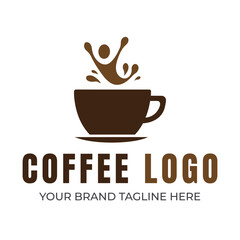 Brown coffee cup with splashing liquid and text vector