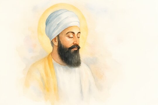 Guru tegh bahadur ji watercolor portrait.