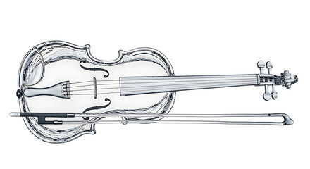 Obraz premium Hand drawn illustration of a violin with a bow isolated on transparent background, a classic musical instrument for orchestra performance