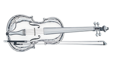 Hand drawn illustration of a violin with a bow isolated on transparent background, a classic musical instrument for orchestra performance