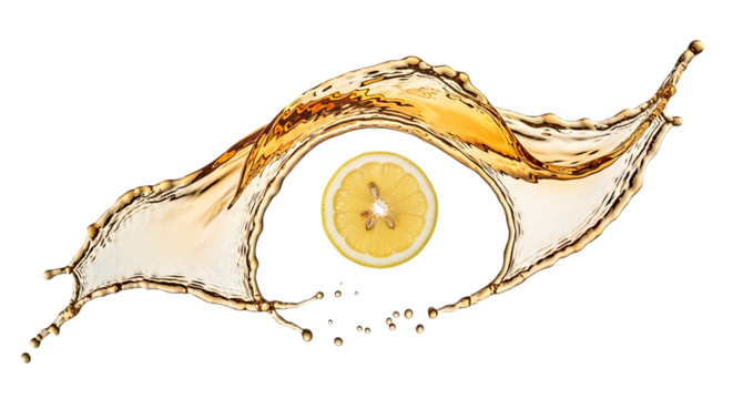 Refreshing lemon slice in a splash of liquid isolated on transparent background, capturing the essence of citrus and creating a vibrant, invigorating image - Powered by Adobe