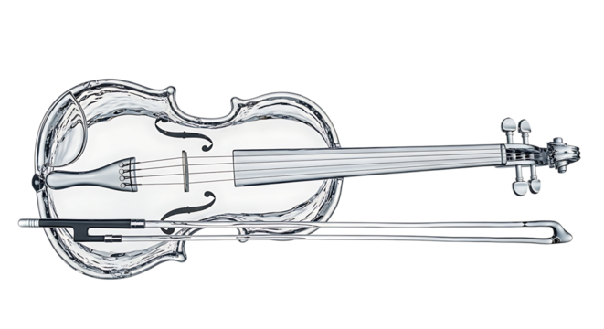 Hand drawn illustration of a violin with a bow isolated on transparent background, a classic musical instrument for orchestra performance