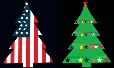 Abstract Christmas tree vector illustration with stars, snow, and decoration for winter holiday celebration card design