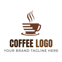 Brown coffee cup logo with steam and text vector