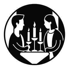 couple dinner candle silhouette Valentine’s Day vector icon