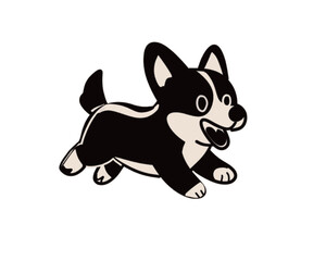  Corgi dogs side profile view black and white silhouette