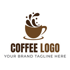 Brown coffee cup with splash and text logo vector