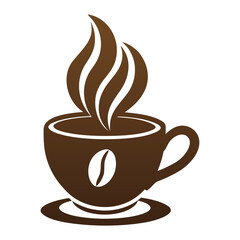 Brown coffee cup with steam and bean logo hot drink