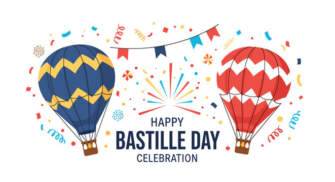 Festive Bastille Day Celebration with Hot Air Balloons and Confetti.