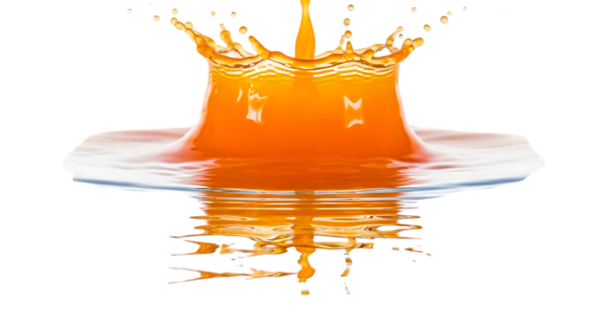Refreshing splash of orange juice creating a crown shape isolated on transparent background, a vibrant and invigorating burst of citrusy goodness