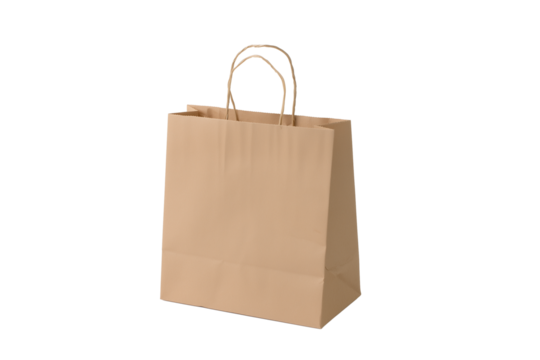 Single brown paper bag with twisted handles on transparent background