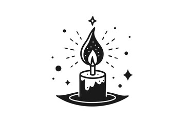 Candle with Star Spark Icon Bright Flame Outline  