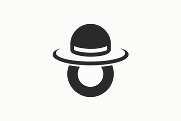 hat icon on letter o round brim festive accessory