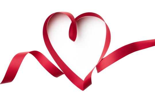 Red ribbon heart shape on transparent background