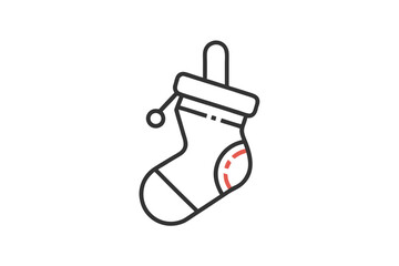 Stocking outline icon hanging diagonally Christmas decoration design