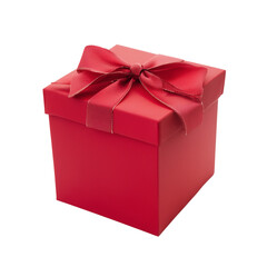 Obraz premium Glossy red square gift box with red ribbon on transparent background