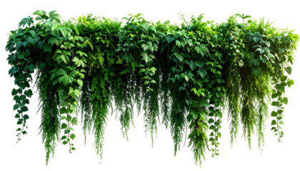 Lush green cascading foliage with various leaf sizes, from above, on a black backdrop