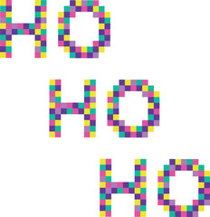 
Ho-ho-ho in pixel art style. A vibrant ho-ho-ho mosaic for designing Christmas cards, banners, posters, invitations, and advertisements. Isolated vector illustration on a transparent background.