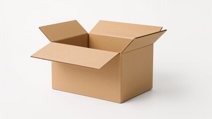 Open cardboard box with flaps, a simple container for packaging or storage.