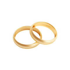 Pair of gold wedding rings with satin finish on transparent background