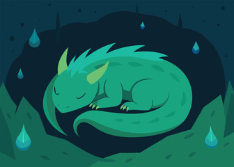 Sleeping dragon in cave