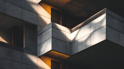 Obraz premium Strong sunlight creates dramatic geometric shadows across a modern building facade