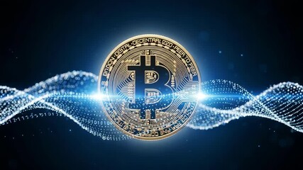 Golden Bitcoin Cryptocurrency Coin Digital Blockchain Technology Network Data Flow Abstract - Powered by Adobe