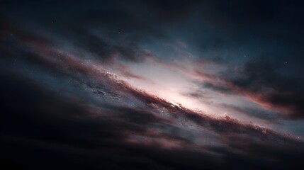 Obraz premium A swirling luminous galaxy with dusty arms and nebulae against a dark cosmic backdrop