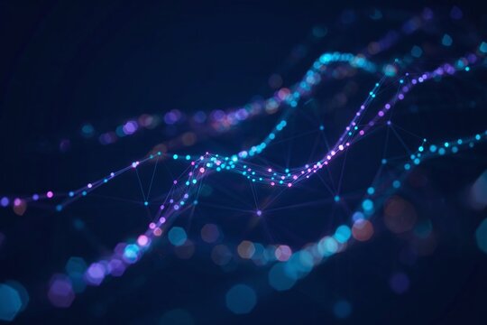 Futuristic Neon Data Network — Blue and Purple Digital Wave Connection Background for Technology and AI