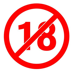 A stark red prohibition symbol with the number 18 inside indicating an age restriction or content unsuitable for minors