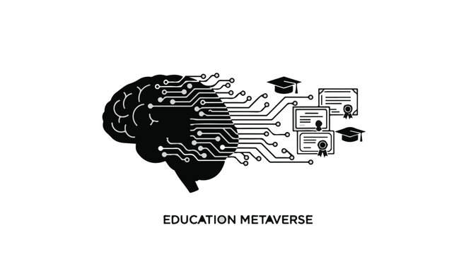 Digital brain transforming into educational achievements in a futuristic learning environment