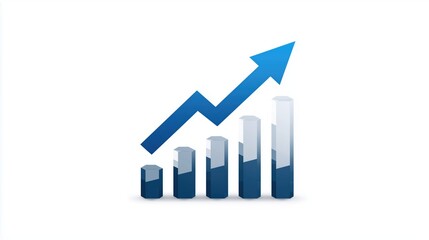 Business growth bar chart with blue rising arrow illustrating financial success and market progress