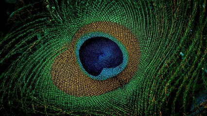Obraz premium A peacock feather displaying vibrant colors and intricate patterns.
